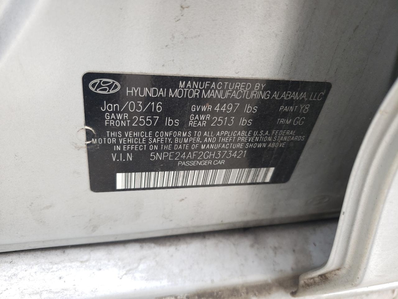 5NPE24AF2GH373421 2016 Hyundai Sonata Se