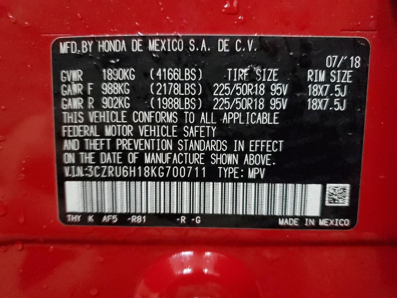 3CZRU6H18KG700711 2019 Honda Hr-V Sport