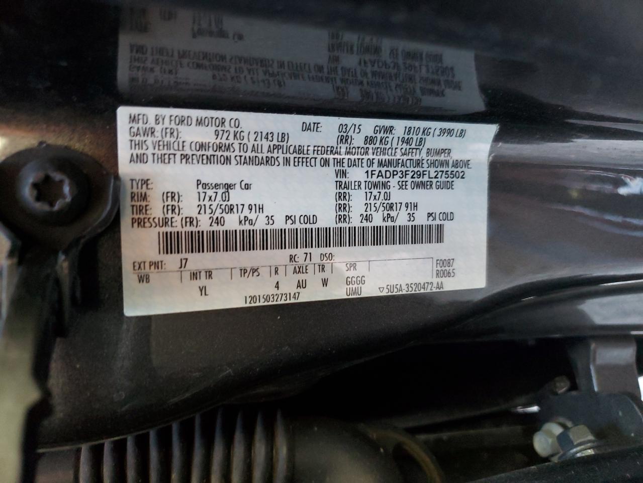 1FADP3F29FL275502 2015 Ford Focus Se