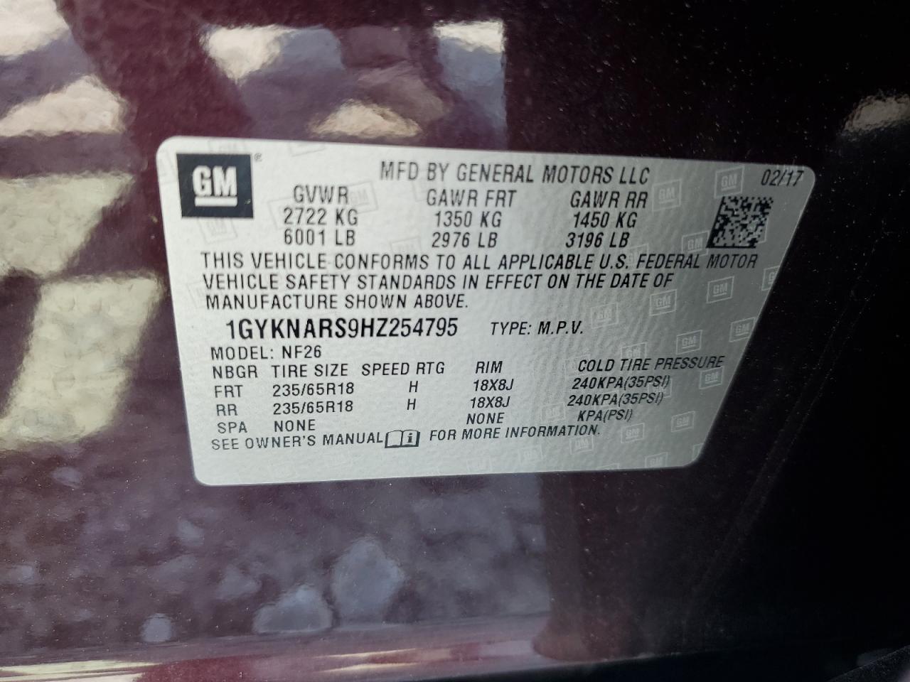 1GYKNARS9HZ254795 2017 Cadillac Xt5