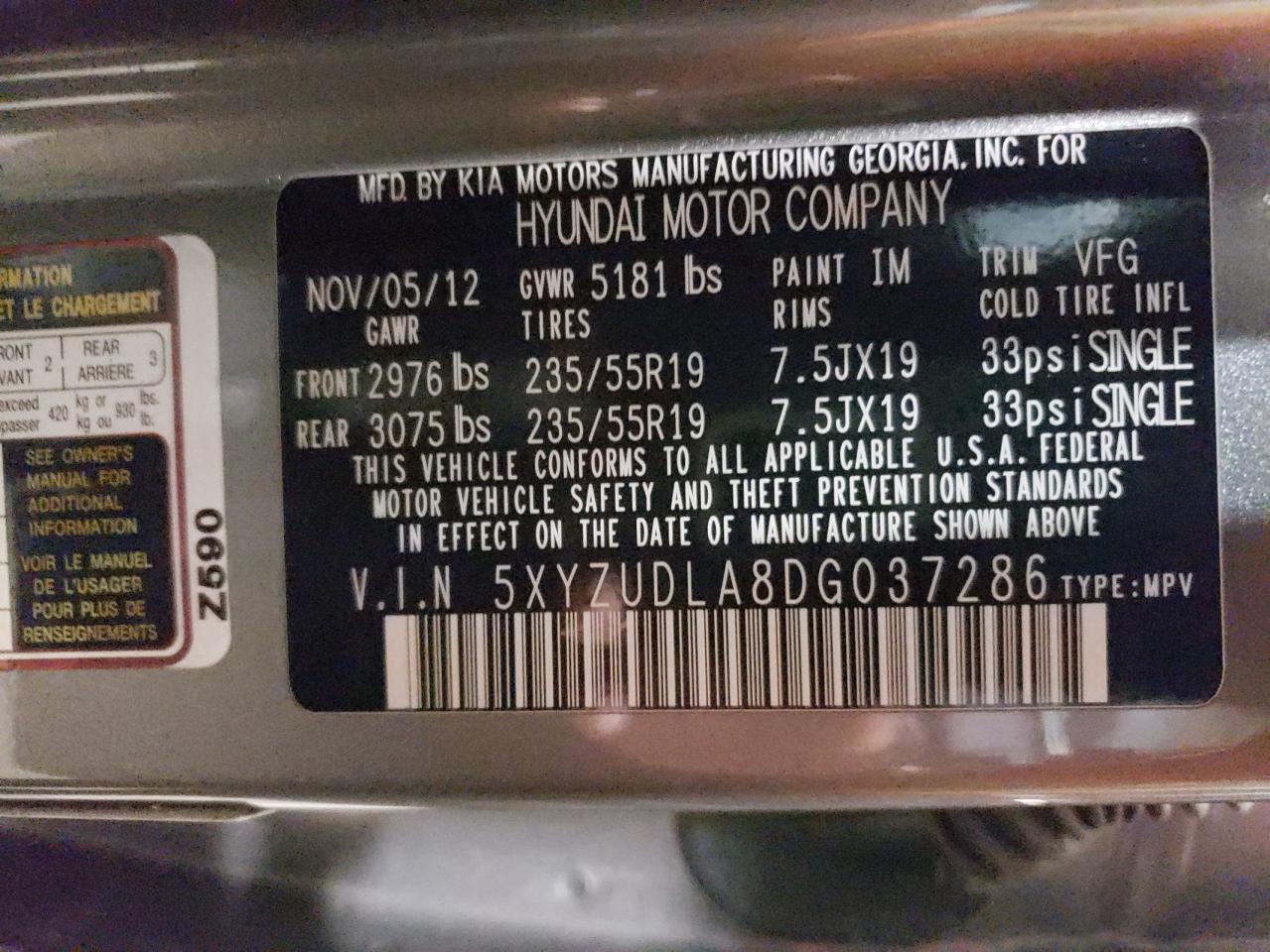 5XYZUDLA8DG037286 2013 Hyundai Santa Fe Sport