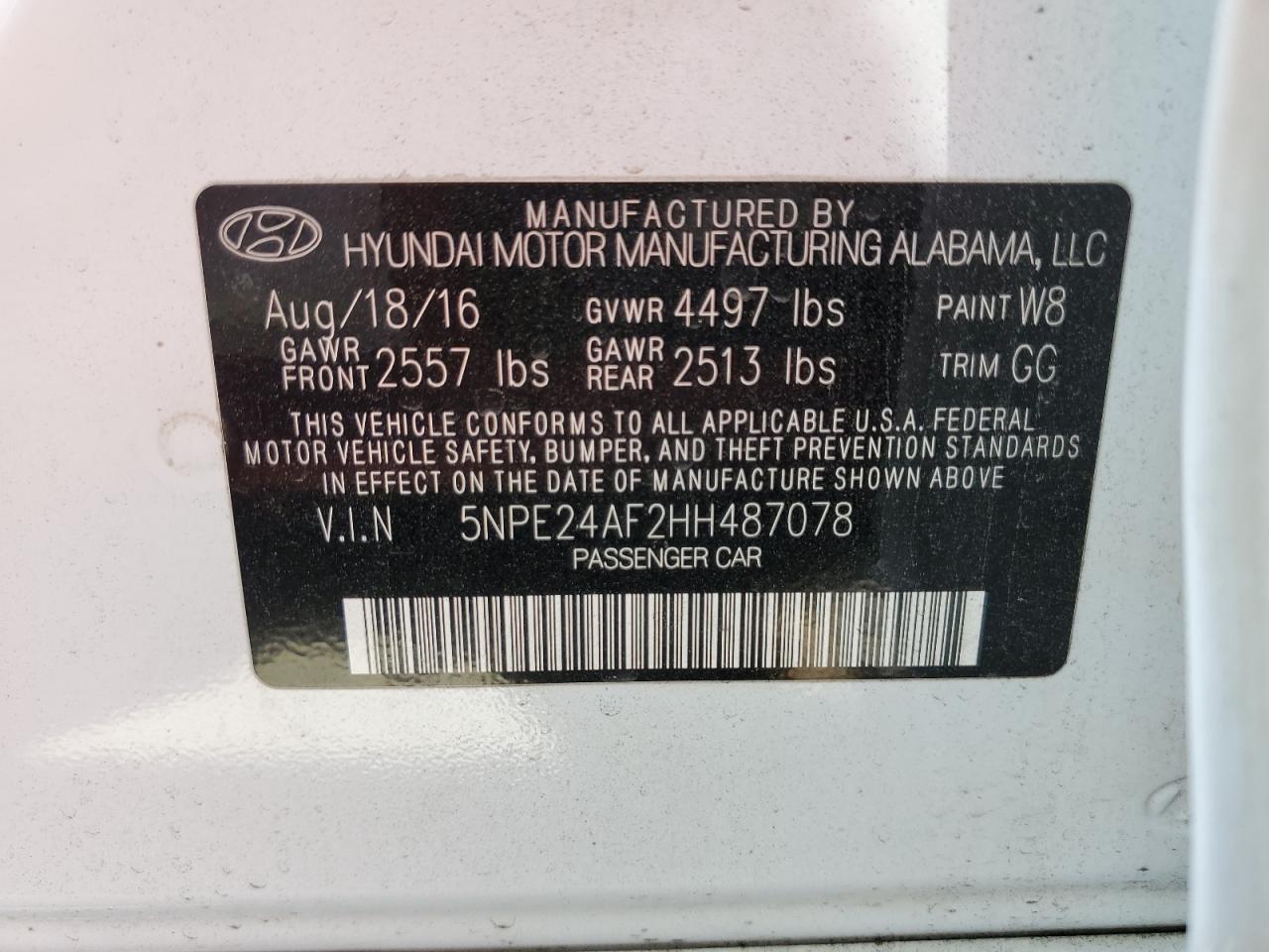 5NPE24AF2HH487078 2017 Hyundai Sonata Se