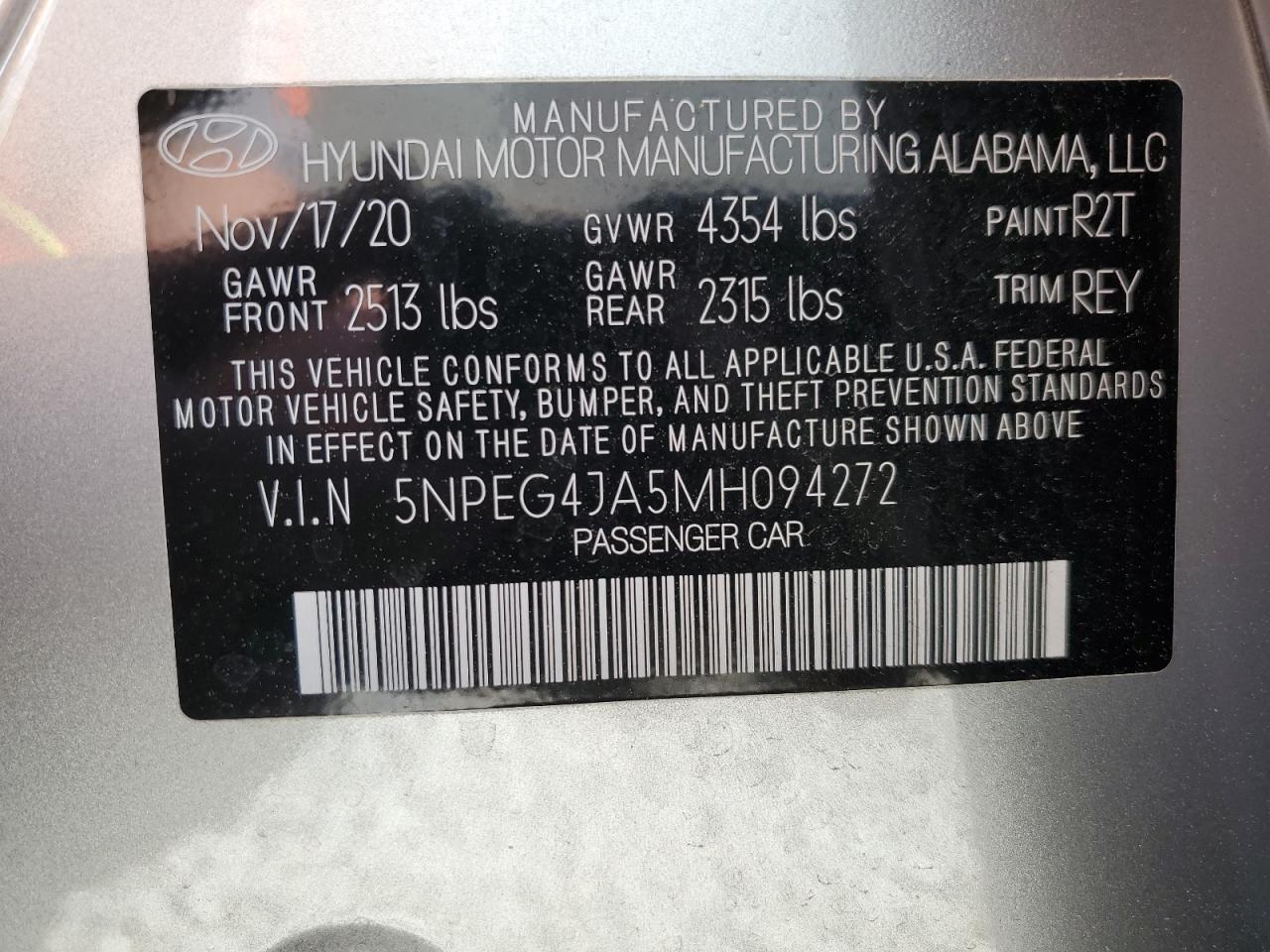 5NPEG4JA5MH094272 2021 Hyundai Sonata Se