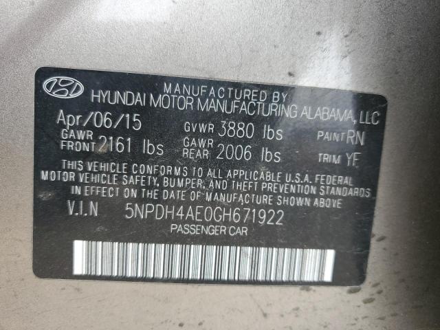 2016 Hyundai Elantra Se VIN: 5NPDH4AE0GH671922 Lot: 51239154