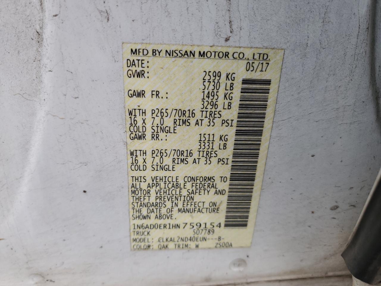 1N6AD0ER1HN759154 2017 Nissan Frontier S