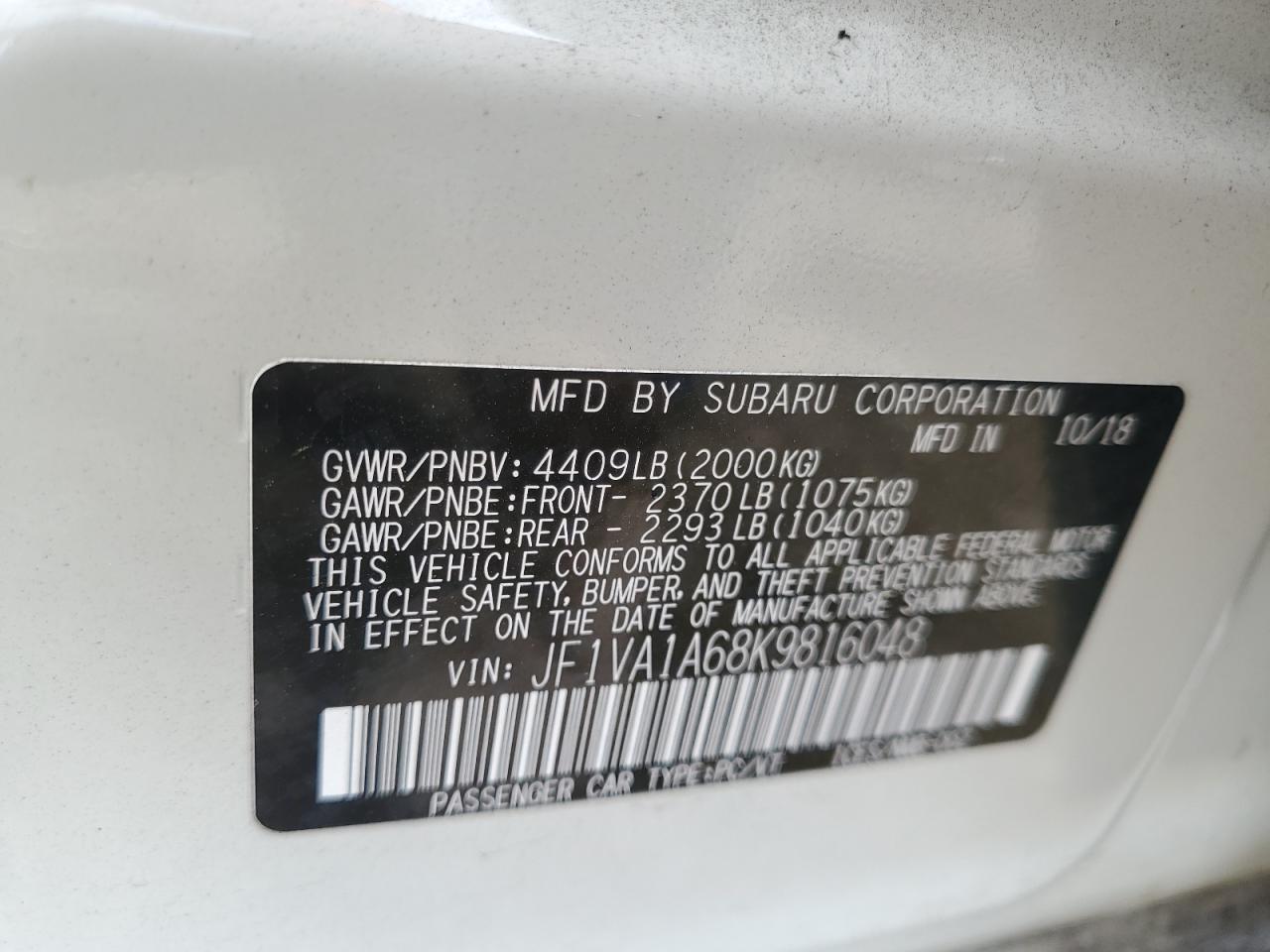 JF1VA1A68K9816048 2019 Subaru Wrx