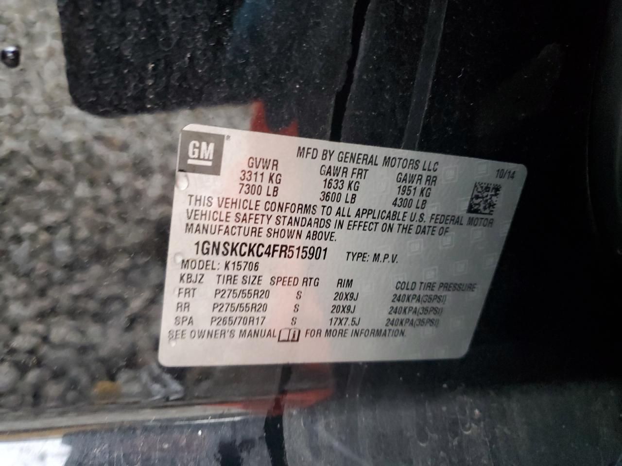 1GNSKCKC4FR515901 2015 Chevrolet Tahoe K1500 Ltz