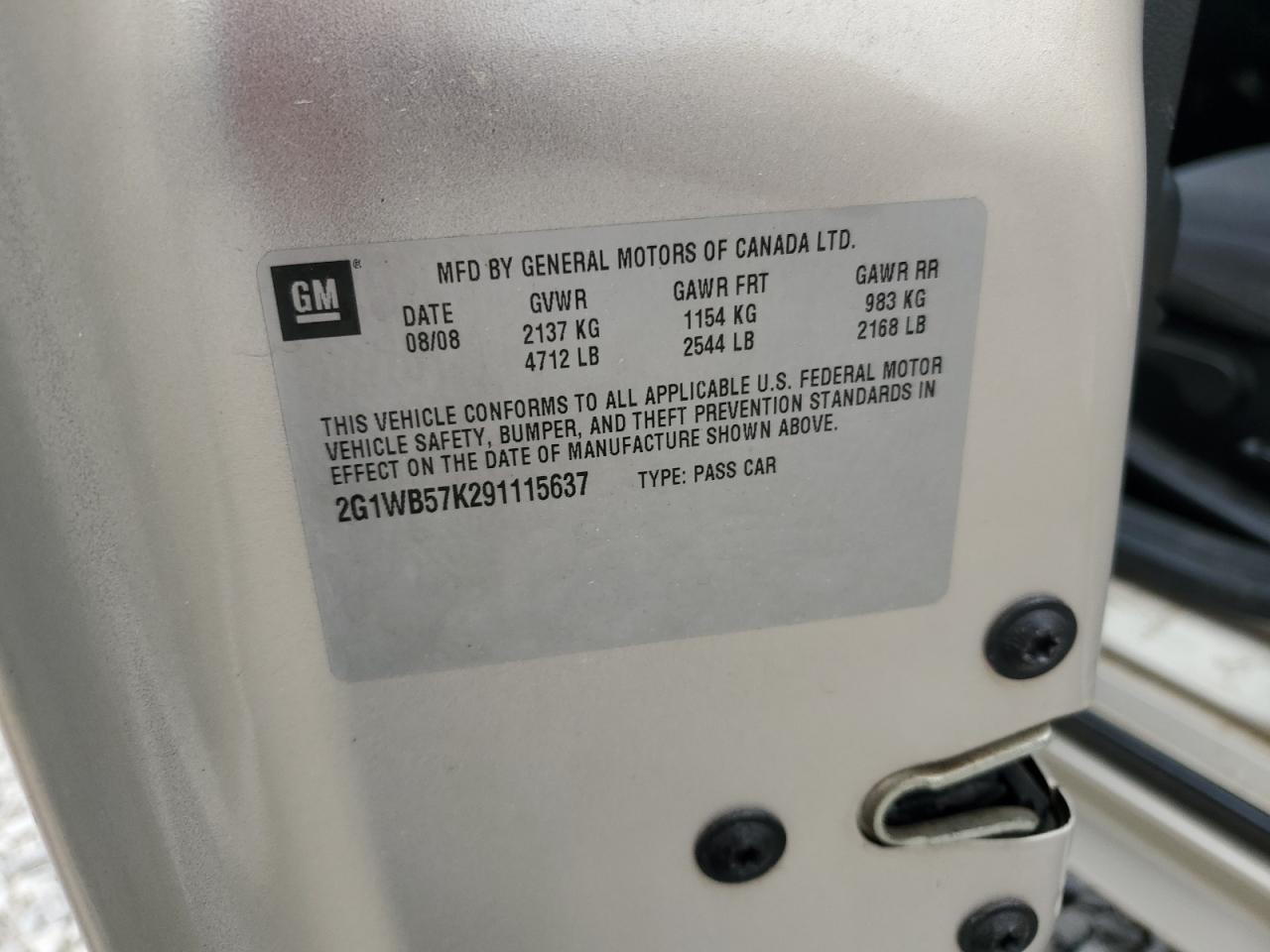 2G1WB57K291115637 2009 Chevrolet Impala Ls