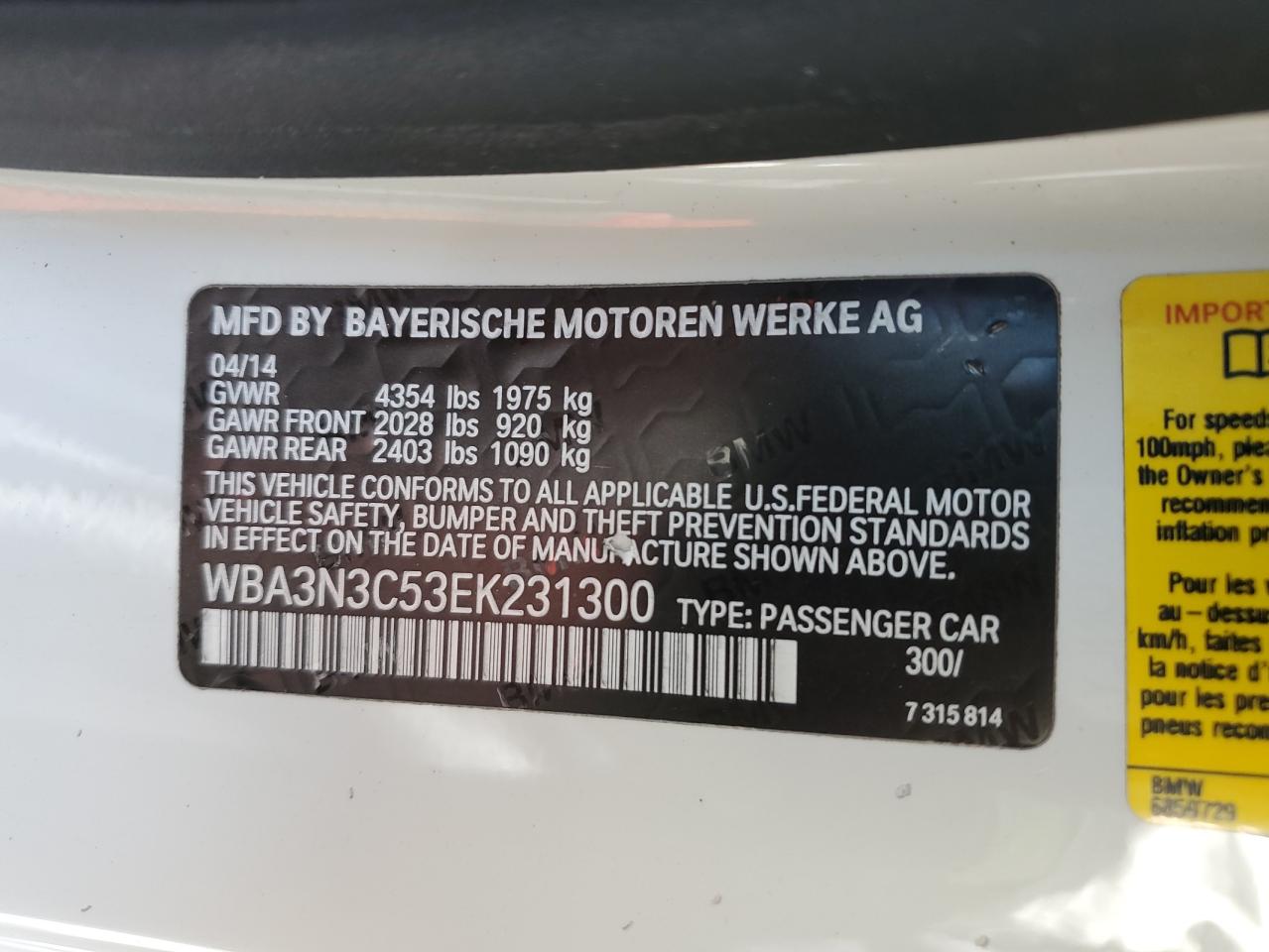 WBA3N3C53EK231300 2014 BMW 428 I