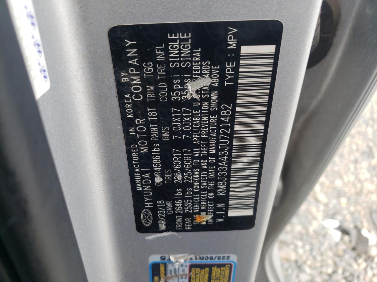 KM8J33A43JU721482 2018 Hyundai Tucson Sel