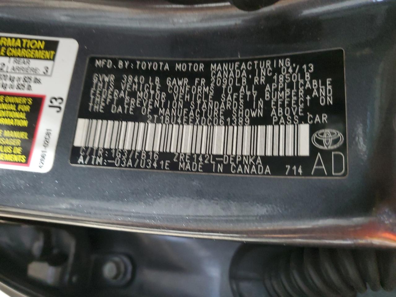 2T1BU4EEXDC061389 2013 Toyota Corolla Base