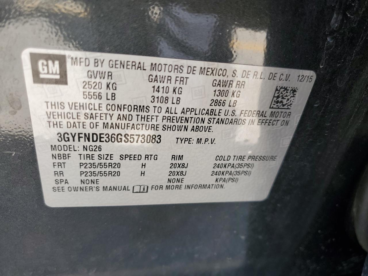 3GYFNDE36GS573083 2016 Cadillac Srx Premium Collection