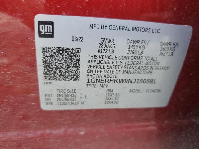 2022 Chevrolet Traverse Lt VIN: 1GNERHKW9NJ150581 Lot: 51617984