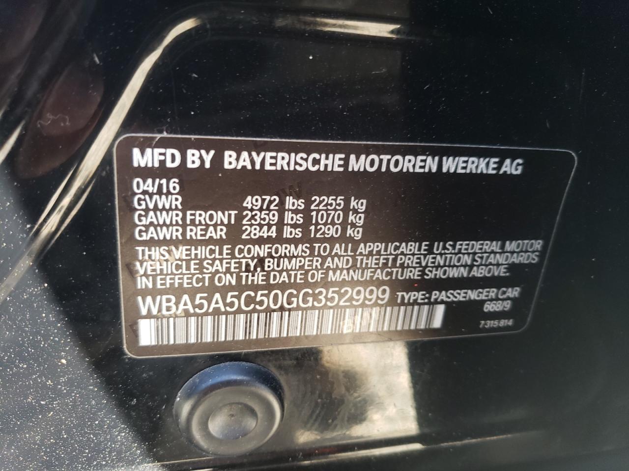 WBA5A5C50GG352999 2016 BMW 528 I