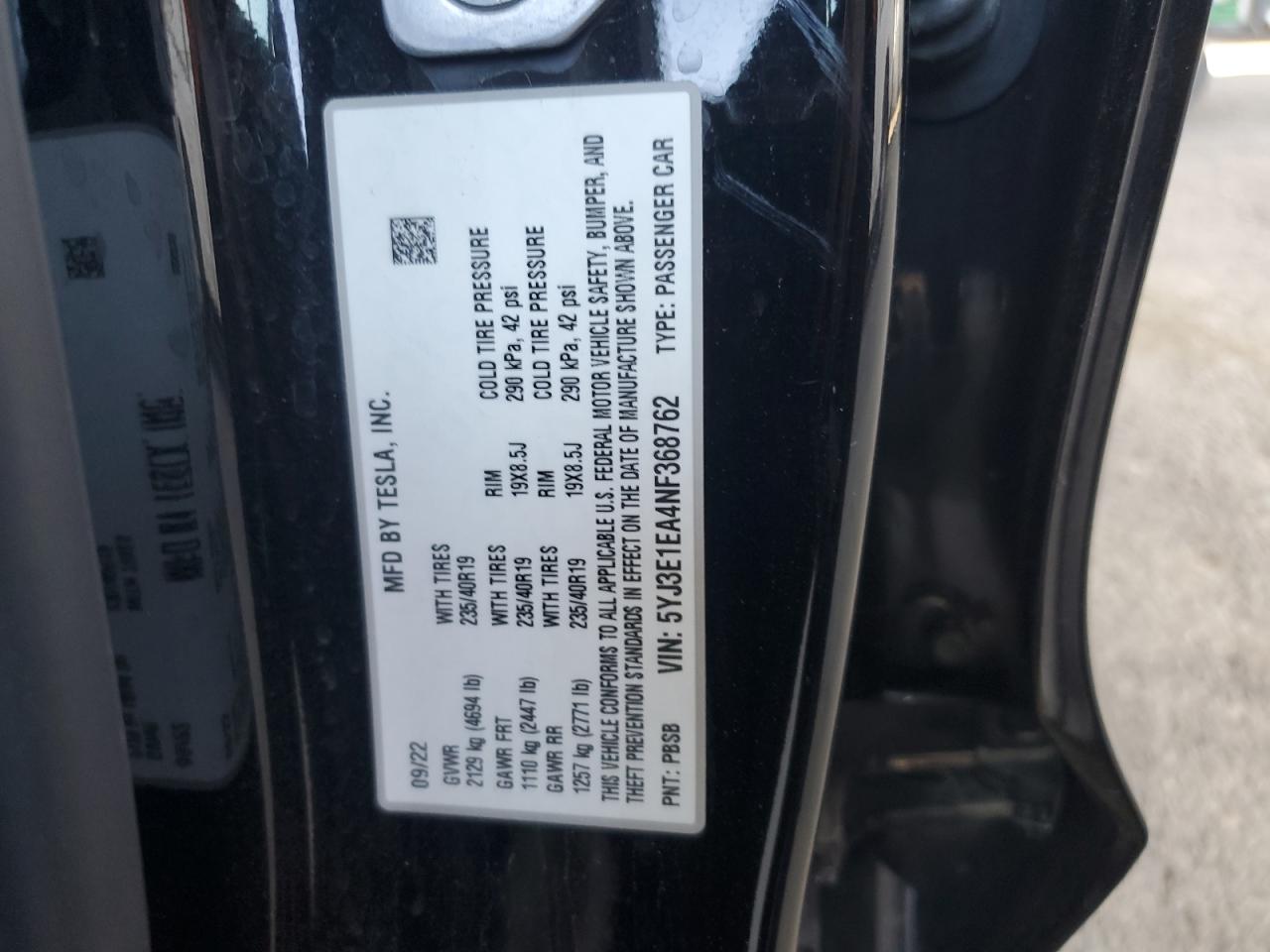 5YJ3E1EA4NF368762 2022 Tesla Model 3