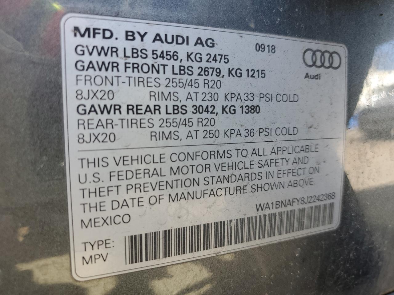 WA1BNAFY8J2242368 2018 Audi Q5 Premium Plus