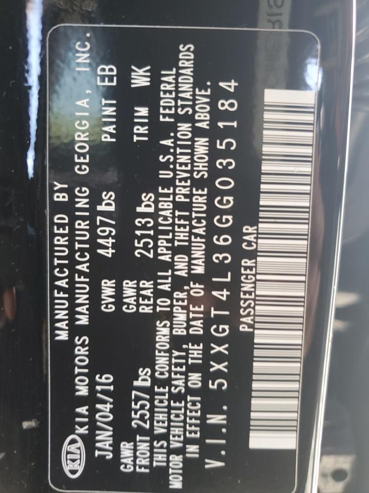 5XXGT4L36GG035184 2016 Kia Optima Lx