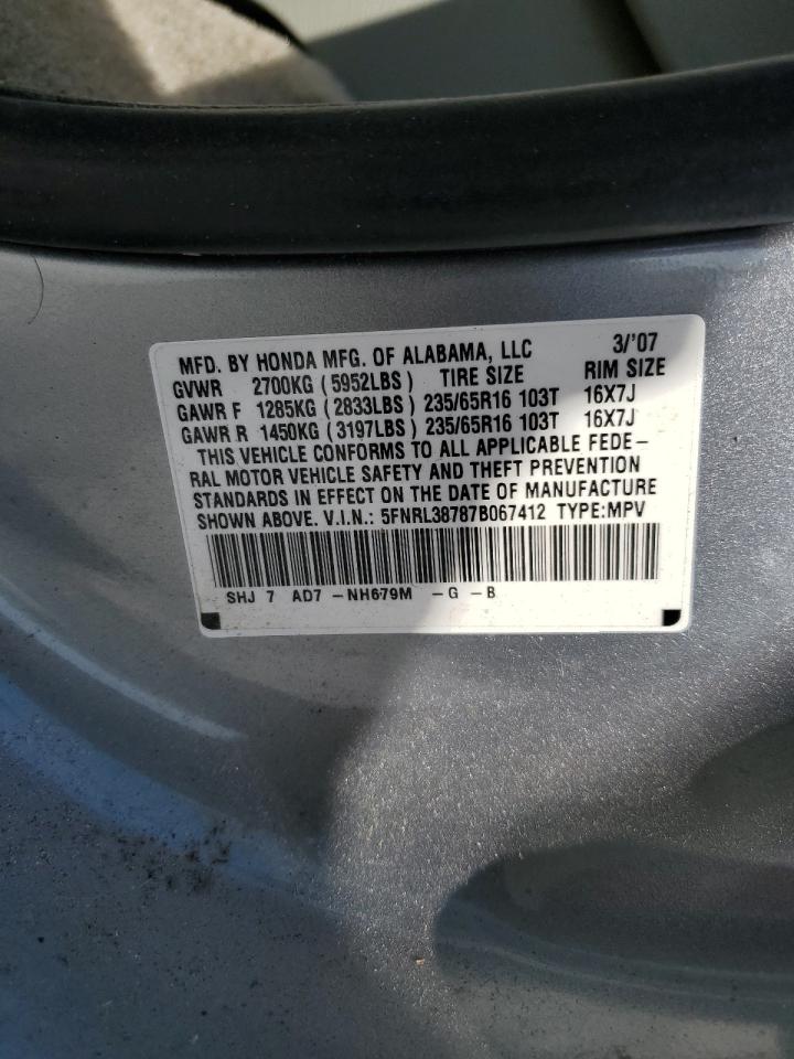 5FNRL38787B067412 2007 Honda Odyssey Exl