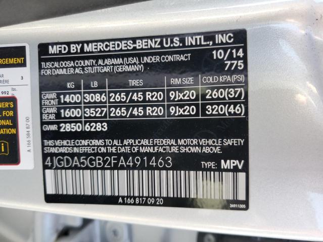 2015 MERCEDES-BENZ ML 400 4MA - 4JGDA5GB2FA491463