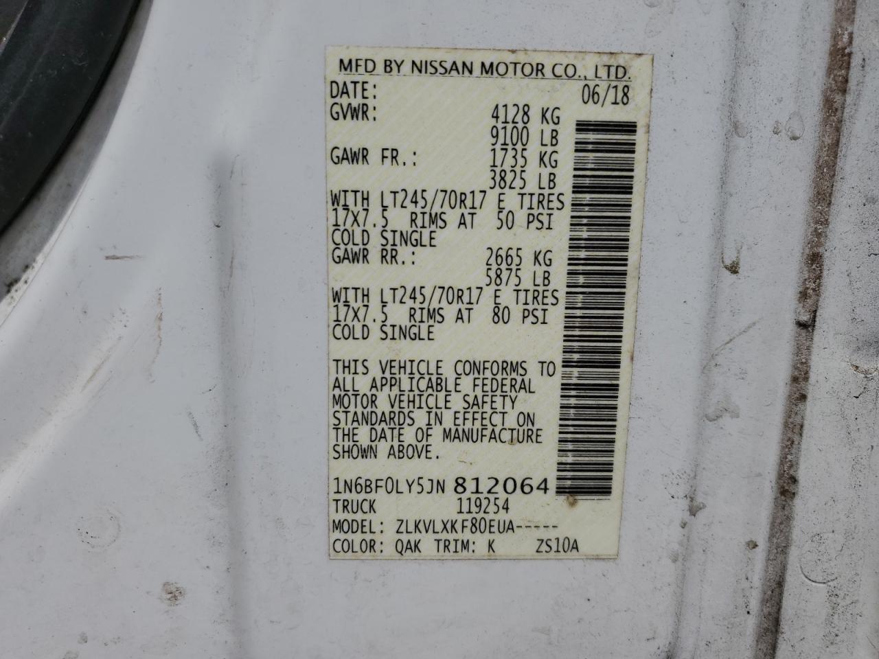 1N6BF0LY5JN812064 2018 Nissan Nv 2500 S