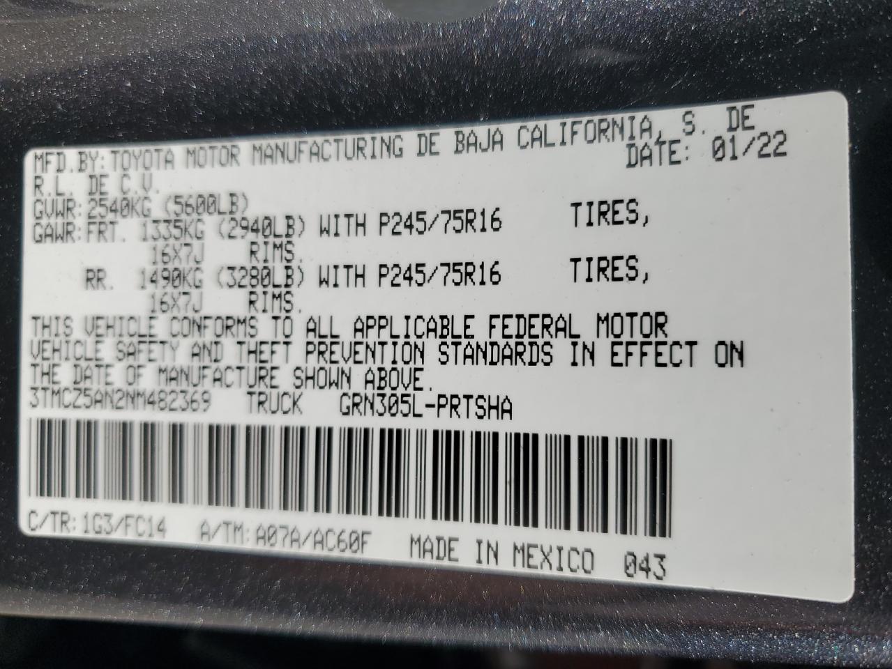 3TMCZ5AN2NM482369 2022 Toyota Tacoma Double Cab