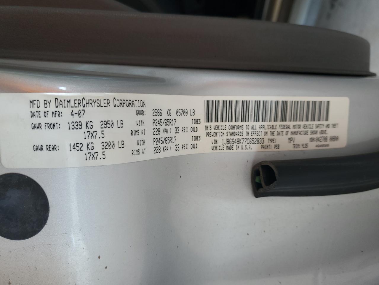 1J8GS48K77C652833 2007 Jeep Grand Cherokee Laredo