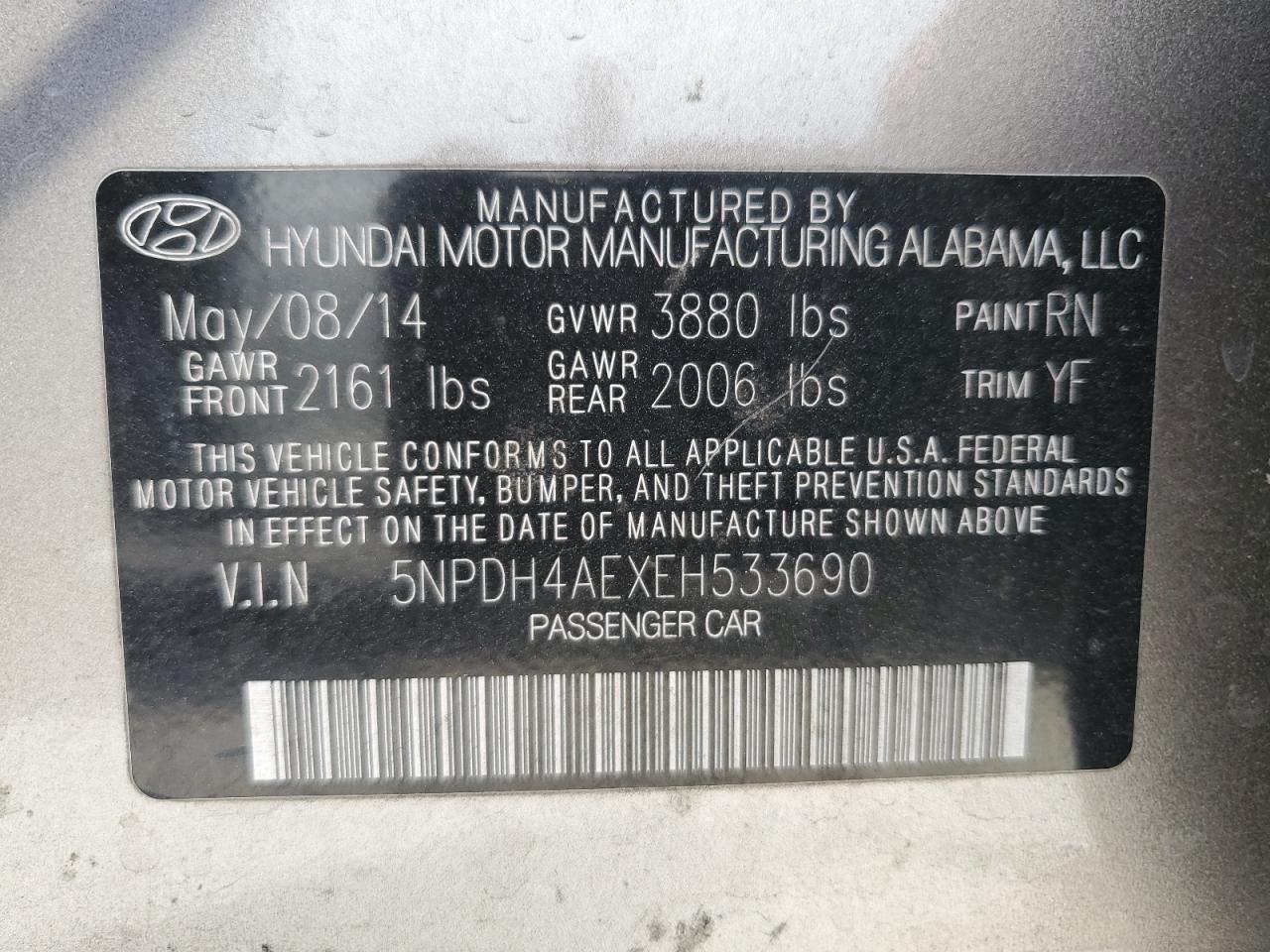 5NPDH4AEXEH533690 2014 Hyundai Elantra Se