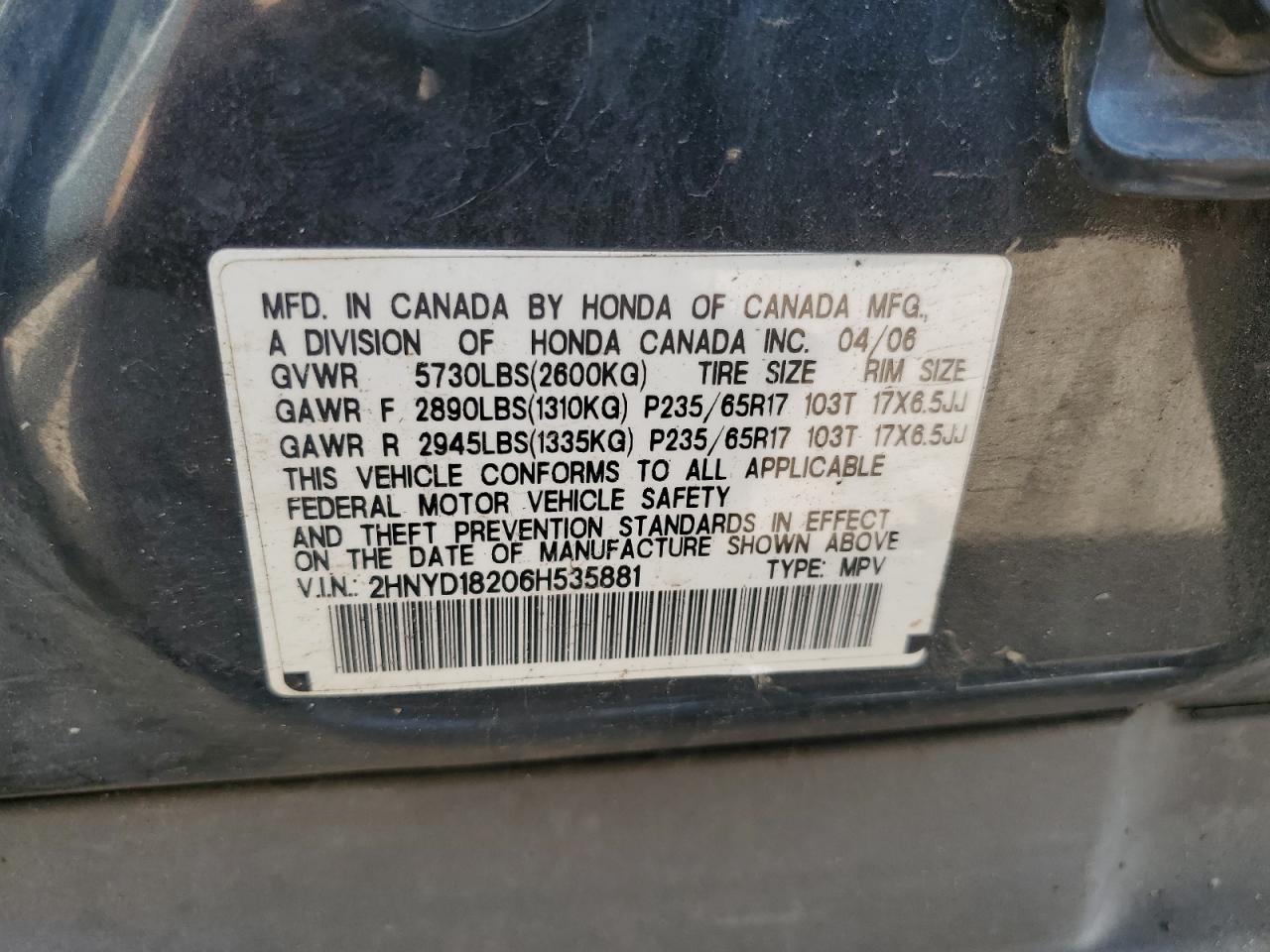 2HNYD18206H535881 2006 Acura Mdx