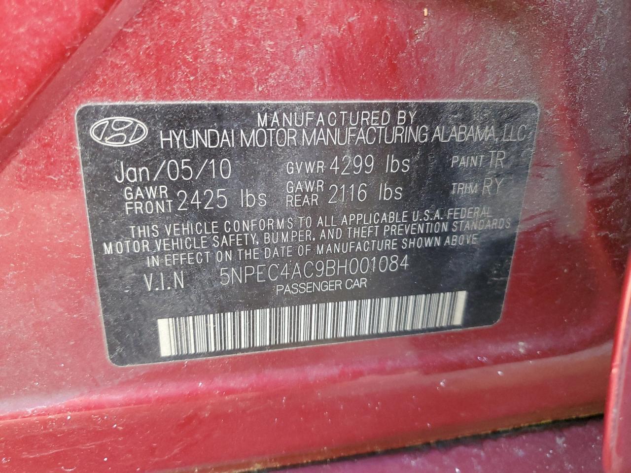 5NPEC4AC9BH001084 2011 Hyundai Sonata Se