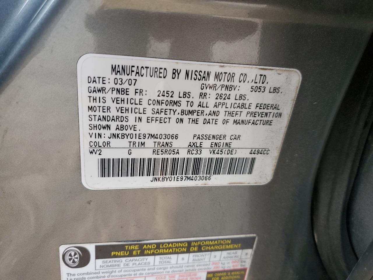 JNKBY01E97M403066 2007 Infiniti M45 Base