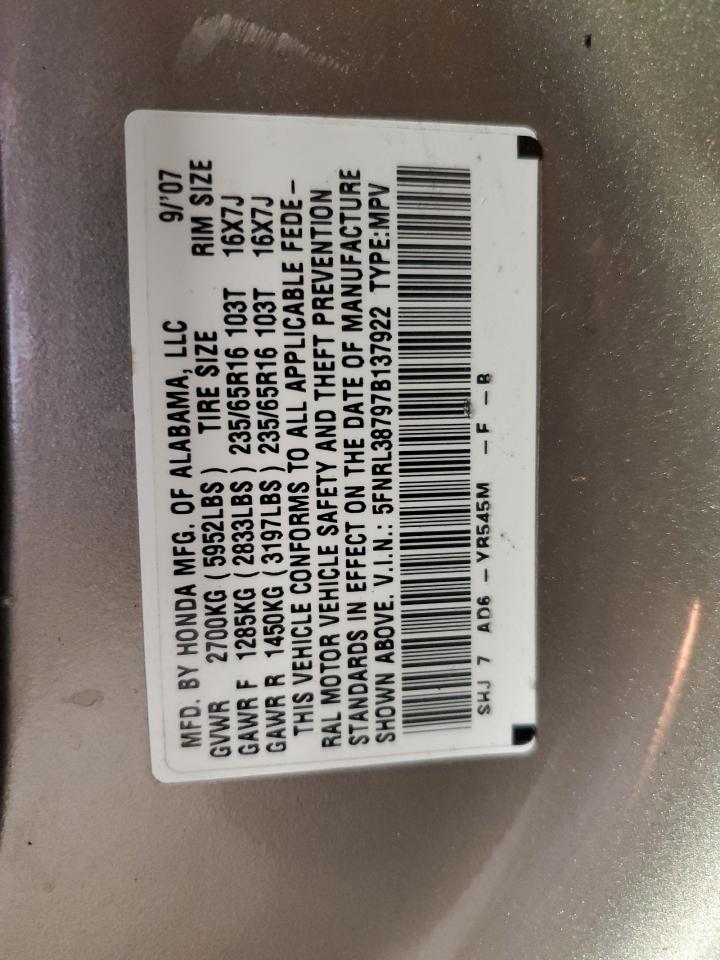 5FNRL38797B137922 2007 Honda Odyssey Exl