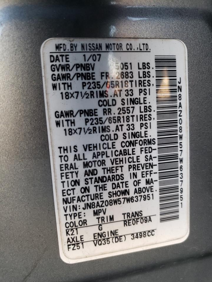 JN8AZ08W57W637951 2007 Nissan Murano Sl