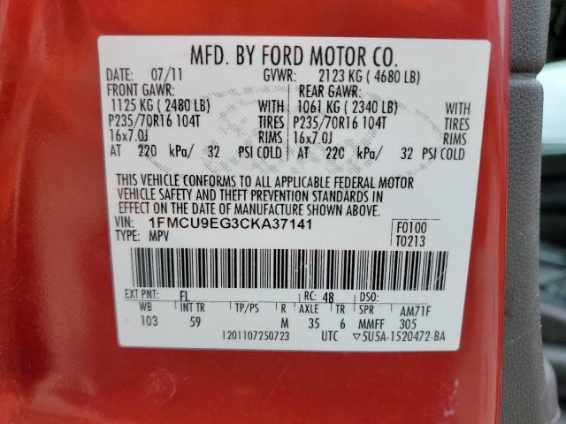 2012 Ford Escape Limited VIN: 1FMCU9EG3CKA37141 Lot: 50845914