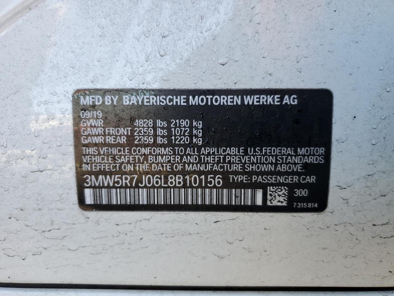 3MW5R7J06L8B10156 2020 BMW 330Xi