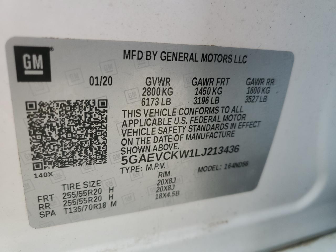 5GAEVCKW1LJ213436 2020 Buick Enclave Avenir