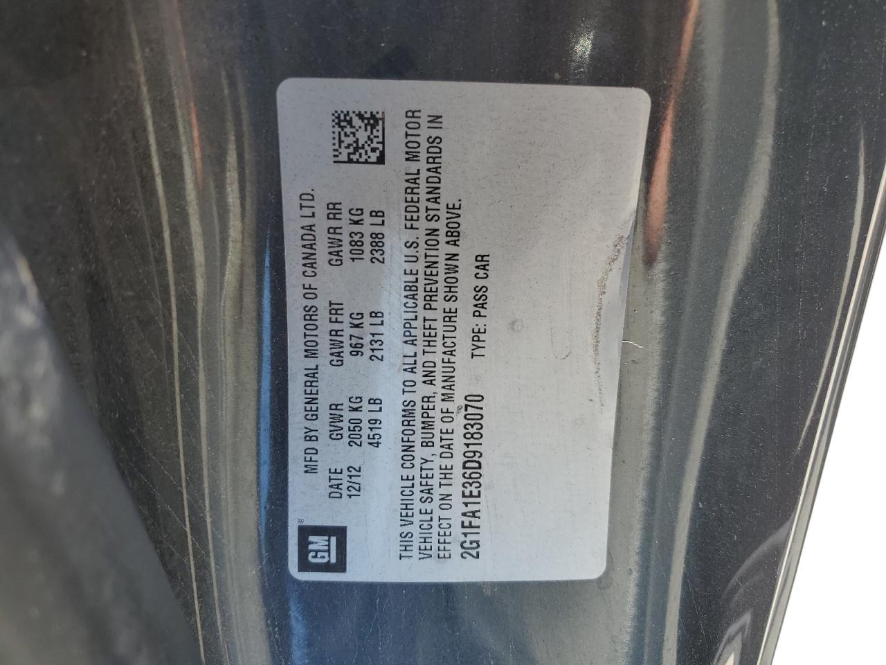 2G1FA1E36D9183070 2013 Chevrolet Camaro Ls