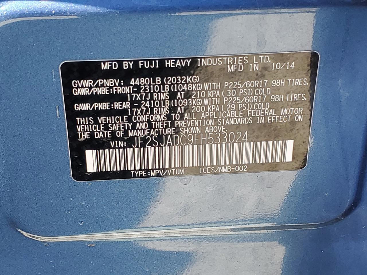 JF2SJADC9FH533024 2015 Subaru Forester 2.5I Premium