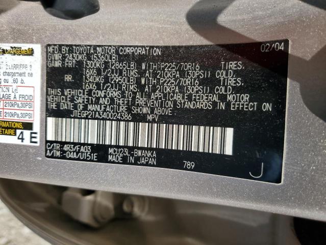 2004 Toyota Highlander Base VIN: JTEGP21A340024386 Lot: 52320624