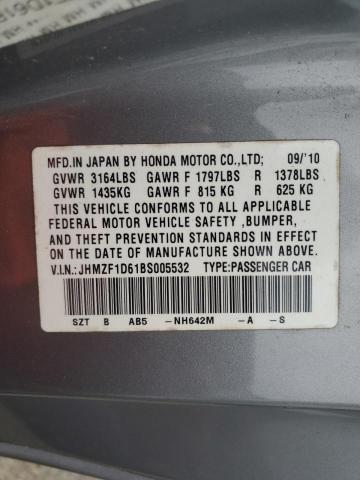 2011 Honda Cr-Z Ex VIN: JHMZF1D61BS005532 Lot: 49885494