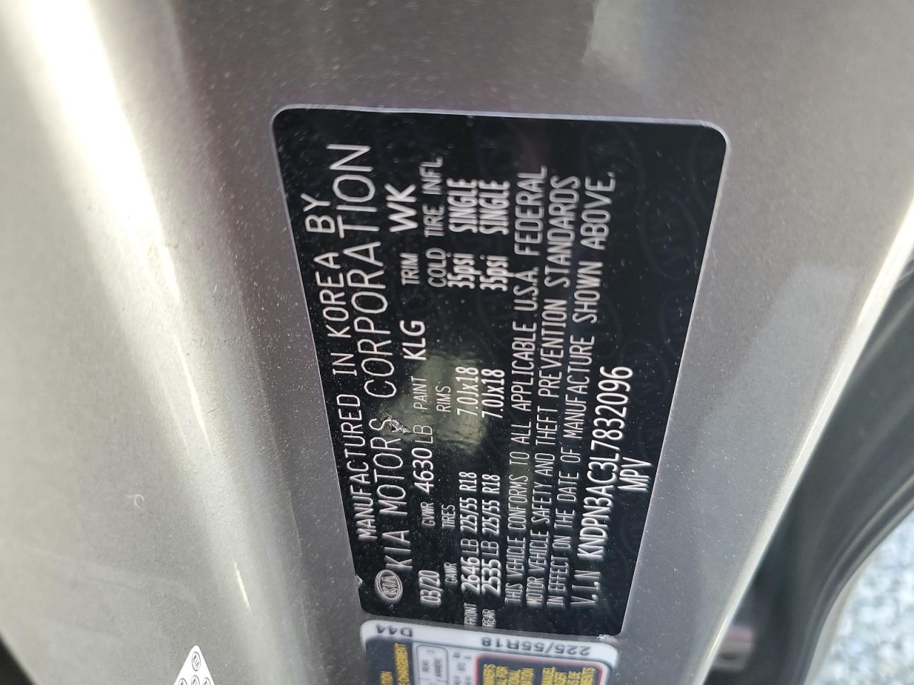 KNDPN3AC3L7832096 2020 Kia Sportage Ex