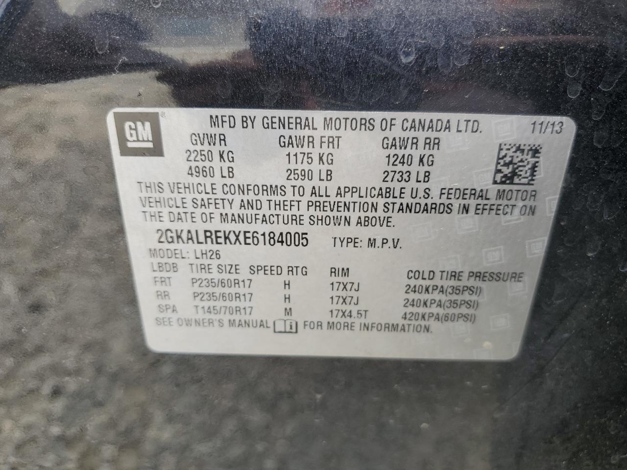 2GKALREKXE6184005 2014 GMC Terrain Sle