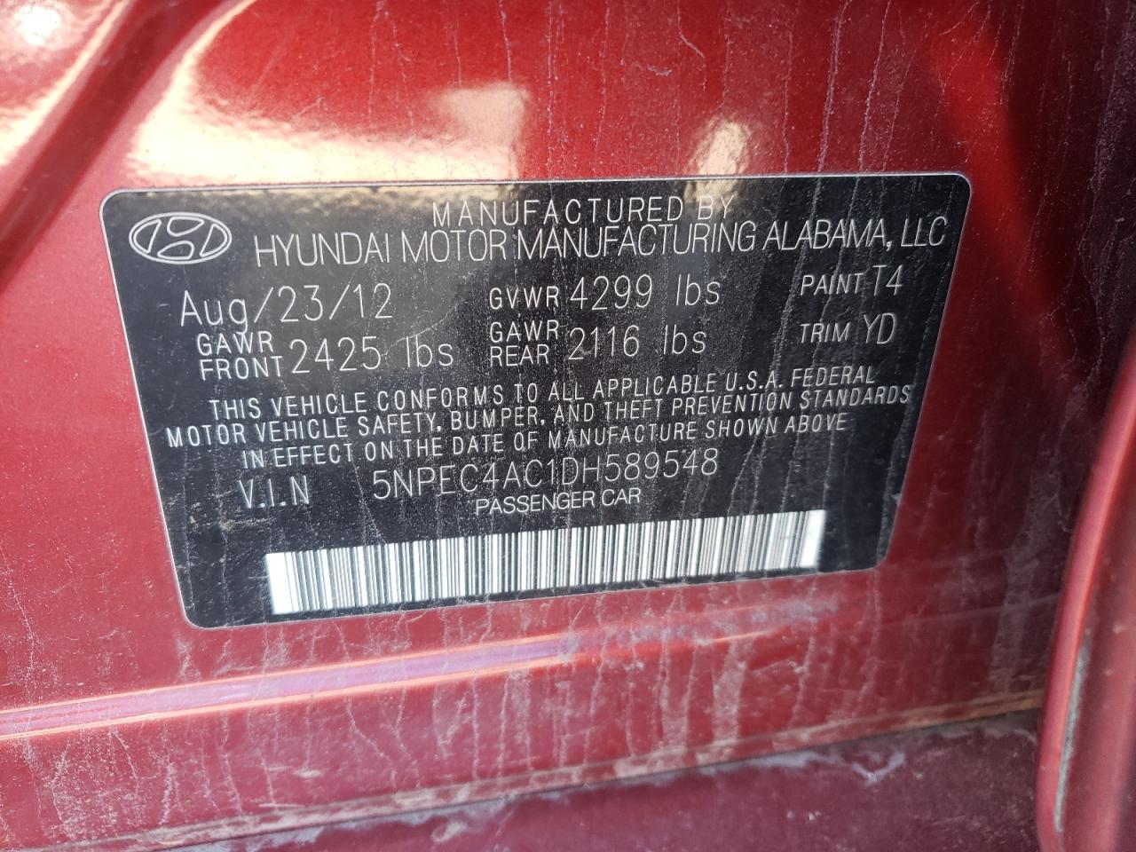 5NPEC4AC1DH589548 2013 Hyundai Sonata Se