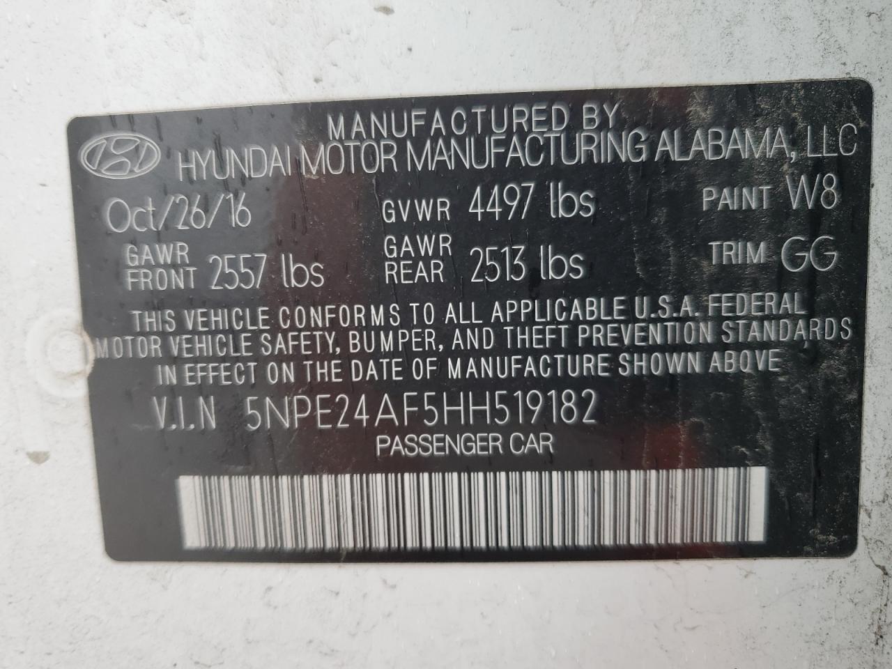 5NPE24AF5HH519182 2017 Hyundai Sonata Se