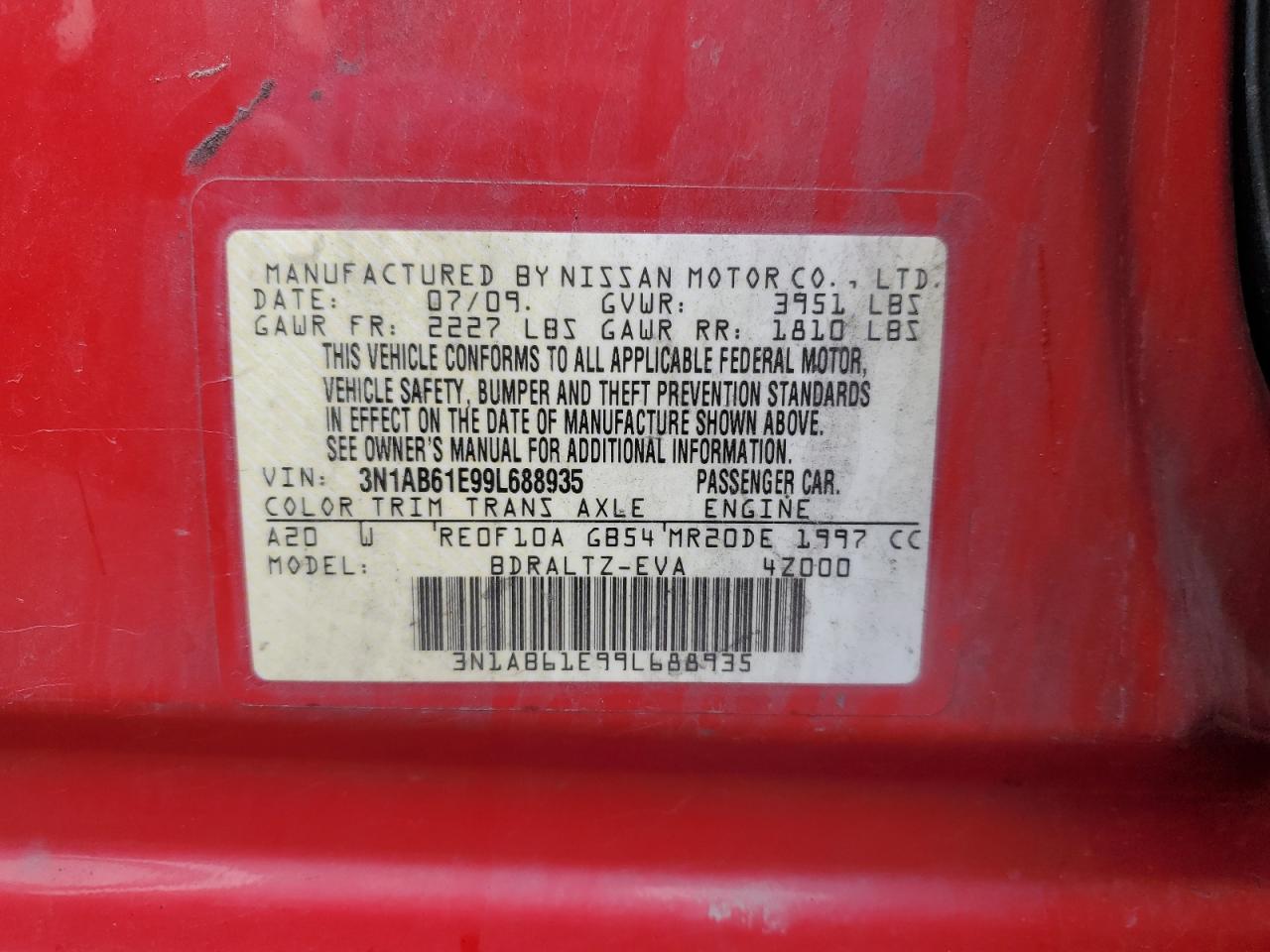 3N1AB61E99L688935 2009 Nissan Sentra 2.0