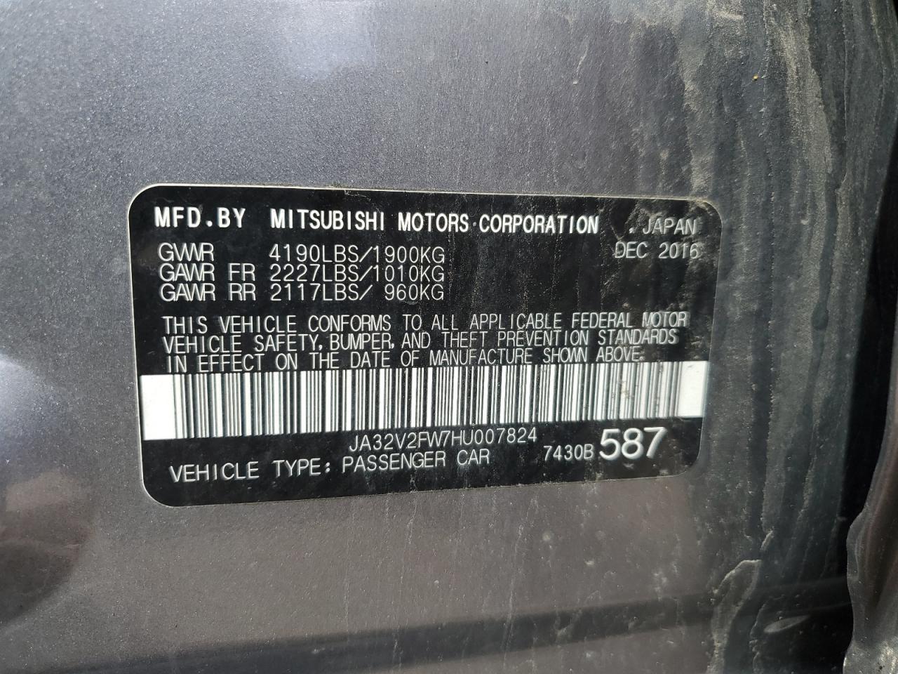 JA32V2FW7HU007824 2017 Mitsubishi Lancer Es