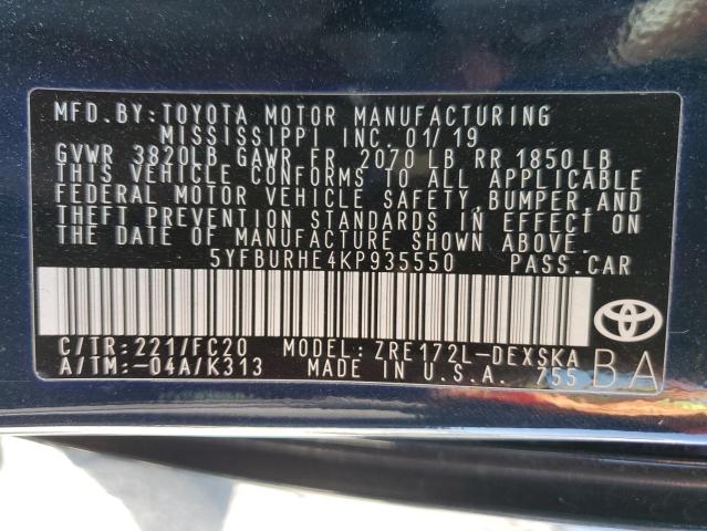 5YFBURHE4KP935550 2019 TOYOTA COROLLA - Image 12