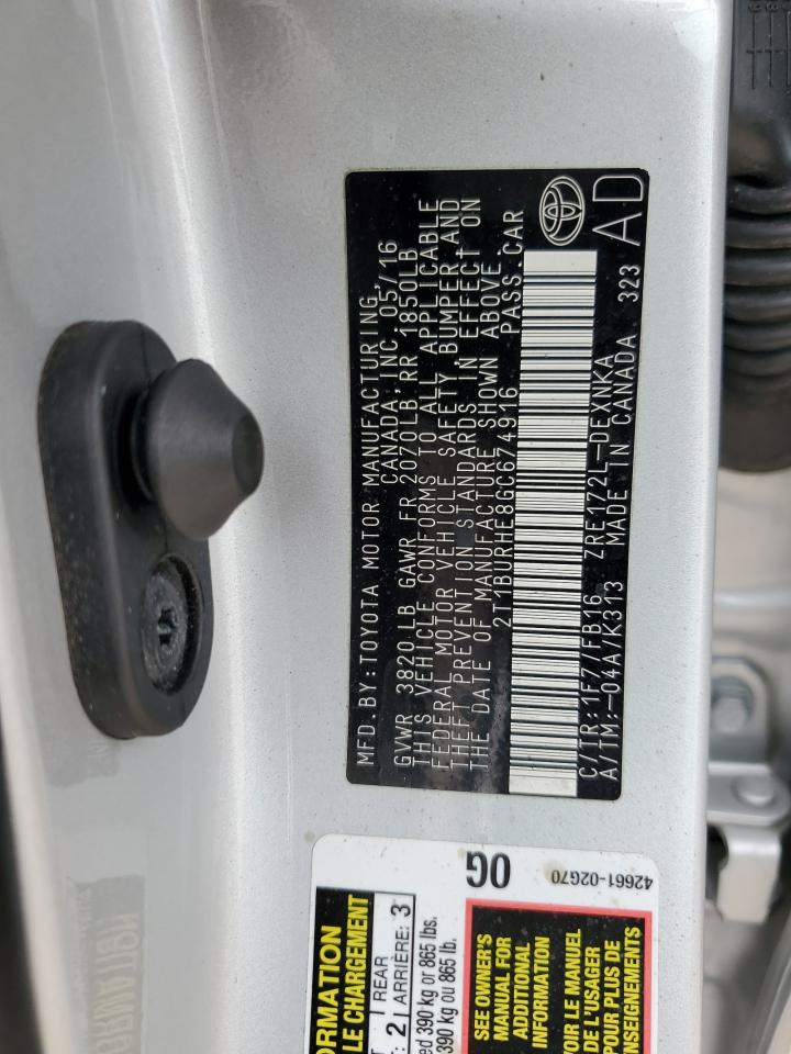 VIN: 2T1BURHE8GC674916 2016 TOYOTA COROLLA