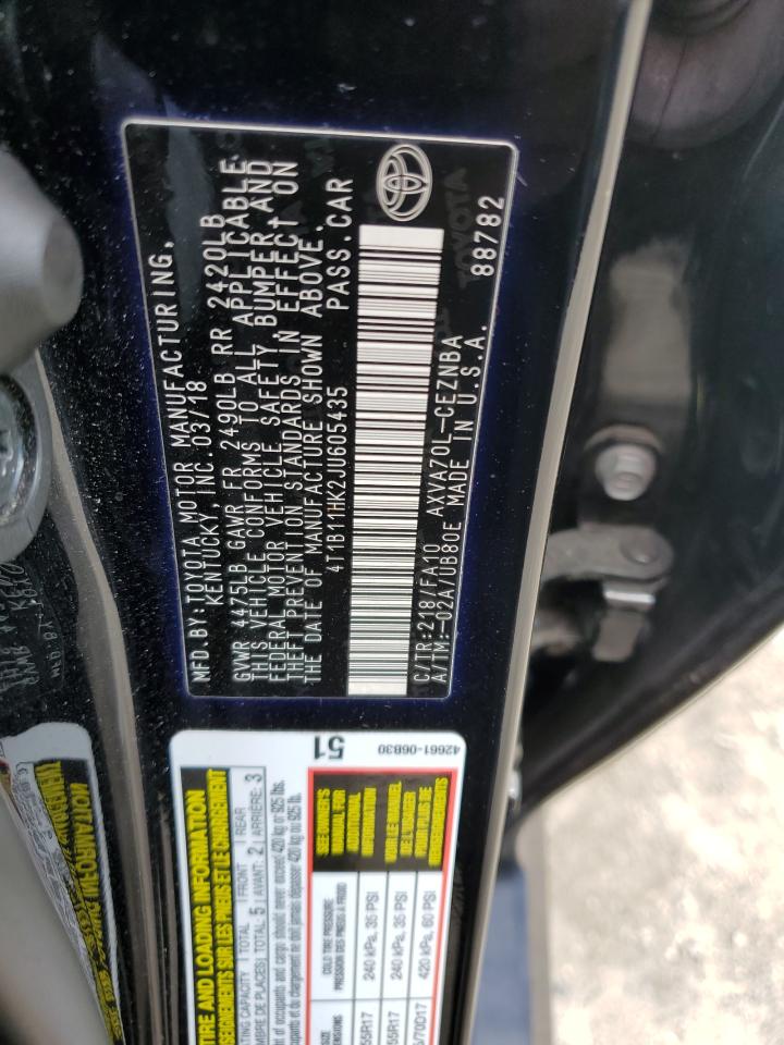 4T1B11HK2JU605435 2018 Toyota Camry L