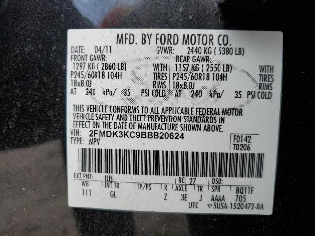 2011 Ford Edge Limited VIN: 2FMDK3KC9BBB20624 Lot: 52582014