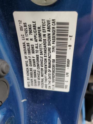 2012 Honda Civic Lx VIN: 19XFB2F59CE361158 Lot: 50942744